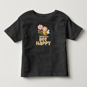 Bee Happy Kids, Cute Bee and Flower Toddler T-Shirt