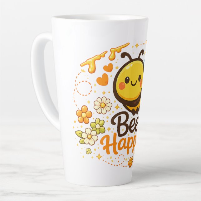 Bee Happy Latte Mug (Left Angle)