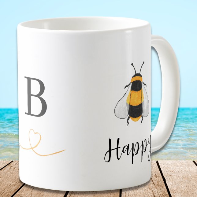 Bee Happy Monogram  Coffee Mug (Creator Uploaded)