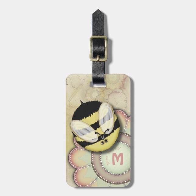 Bee Happy Personalised Monogram Luggage Tag (Front Vertical)