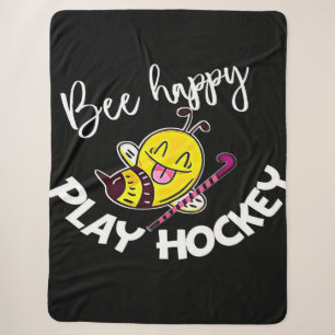 Bee Happy Play Hockey Bee Gifts ,I Love Bee Honey Sherpa Blanket