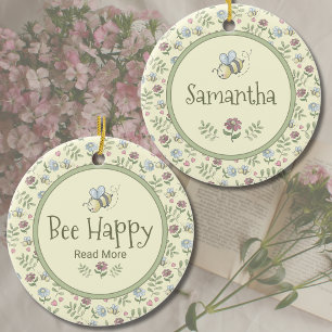 Bee Happy Read More Floral Book Lover Ceramic Tree Decoration