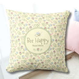 Bee Happy Read More Floral Book Lover Cushion