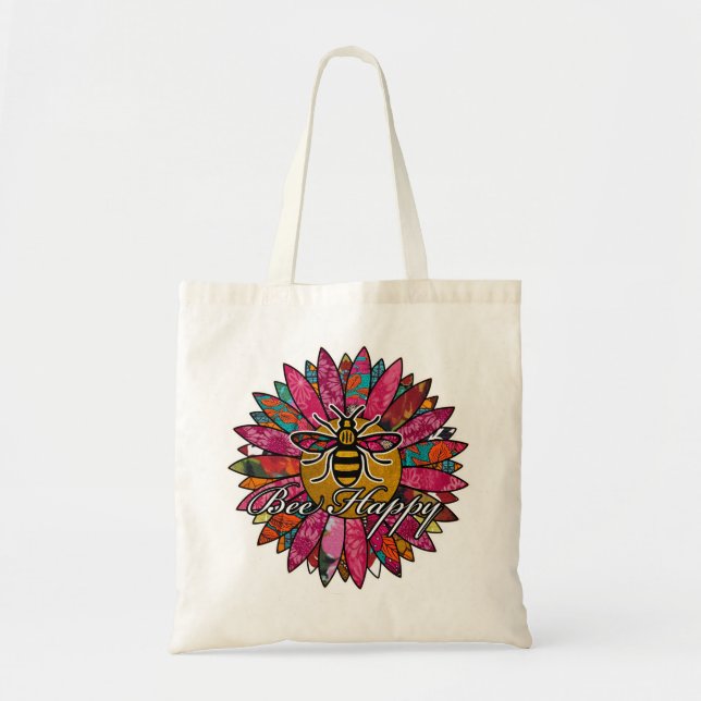 Bee Happy Retro Flower Tote Bag (Front)