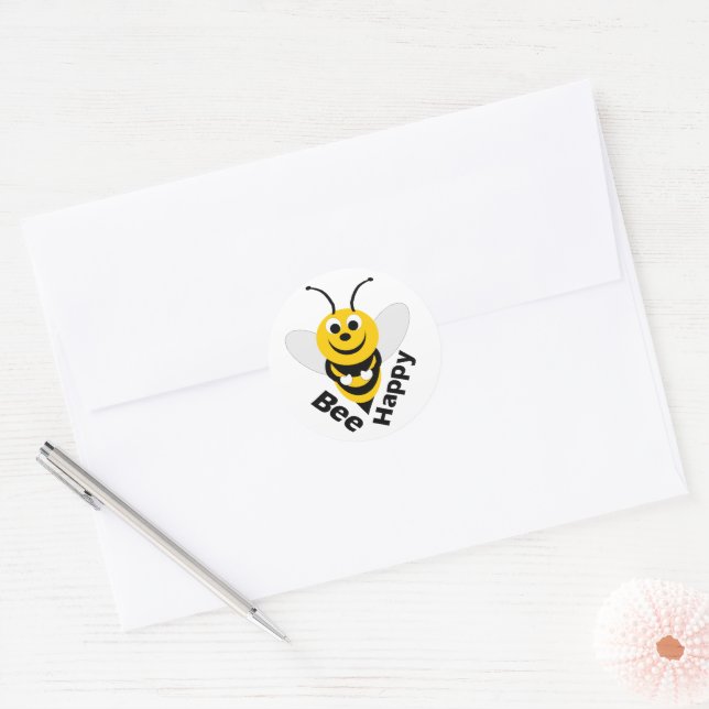 Bee Happy Round Classic Round Sticker (Envelope)