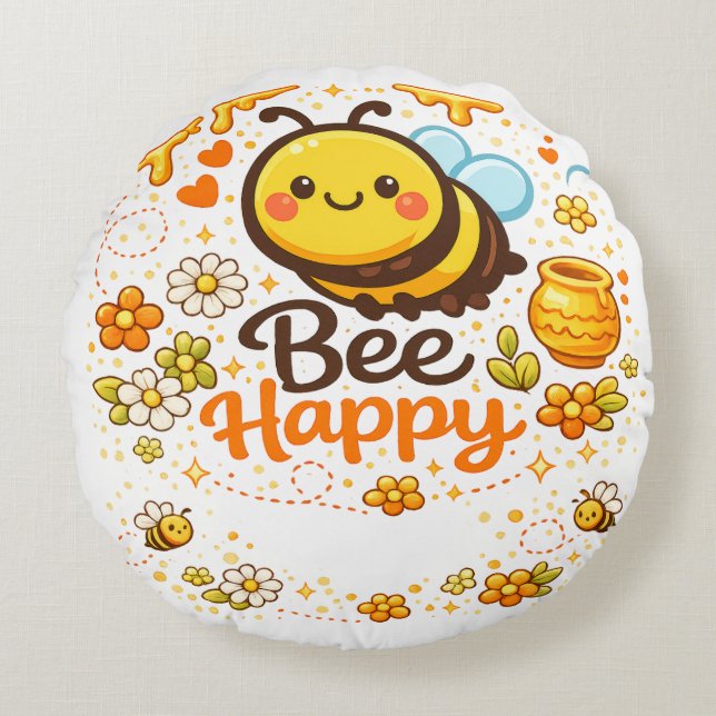 Bee Happy Round Cushion (Front)