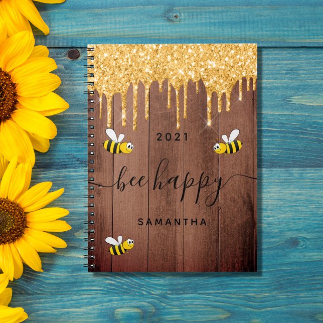 Bee happy rustic bumble bees brown barn wall notebook (Creator Uploaded)
