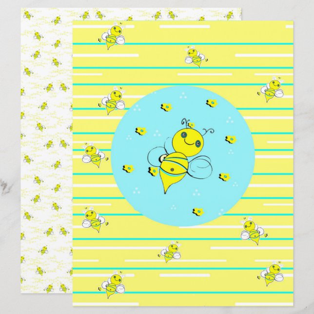 Bee Happy Scrapbook Paper - 01 (Front/Back)