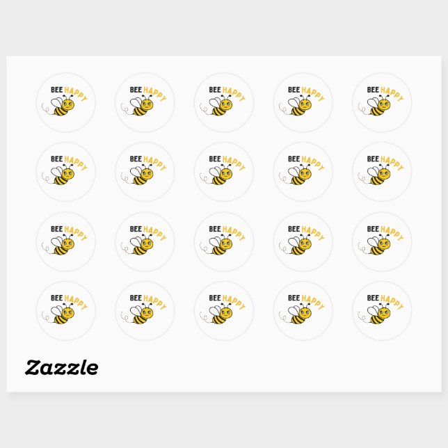 bee happy script classic round sticker (Sheet)