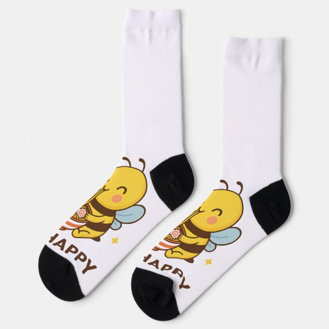 Bee Happy Sticker – Cute Bees Sharing Ramen" Socks (Left)