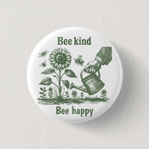  Bee Happy  Sunflower Gardening for Urban gardener 3 Cm Round Badge