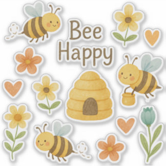"BEE HAPPY" - sweet bees with flowers