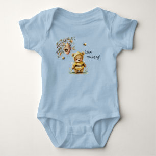 Bee Happy! Teddy Bear In Bumble Bee costume Baby Bodysuit