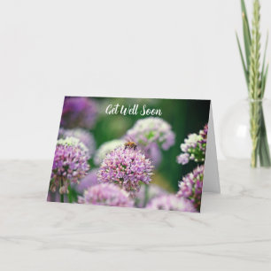 Bee Happy with Purple Allium Flower Get Well Soon Card