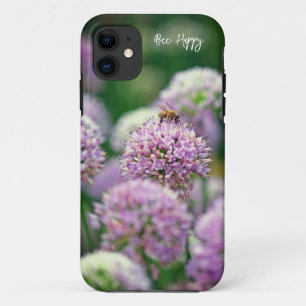Bee Happy with Purple Allium Flower Motivational iPhone 11 Case