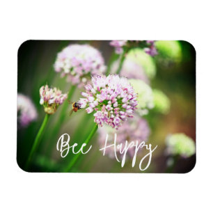 Bee Happy with Purple Diagonal Allium Flowers Magnet