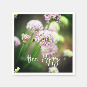 Bee Happy with Purple Diagonal Allium Flowers Napkin