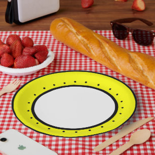 Bee Happy Yellow Black Polka Dots Paper Plate