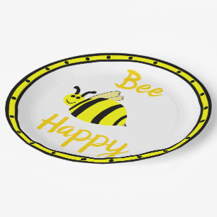Bee Happy Yellow Bumble Bee Paper Plate