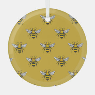 Bee Haven: Vintage Yellow Pattern Glass Tree Decoration