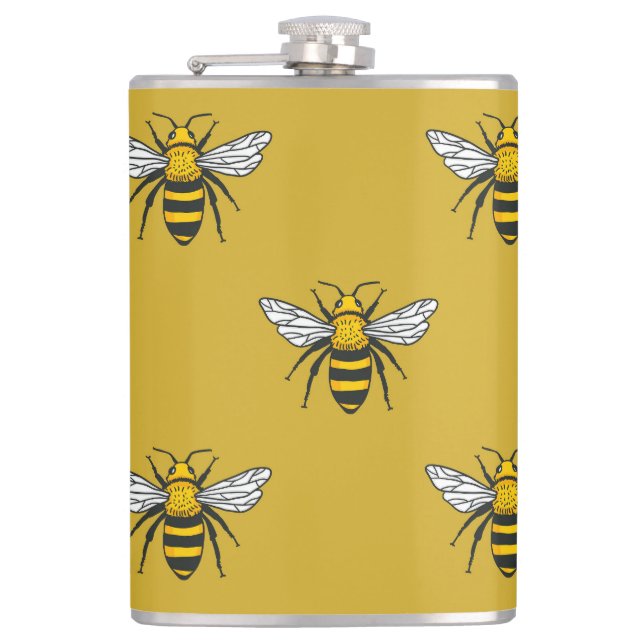 Bee Haven: Vintage Yellow Pattern Hip Flask (Front)