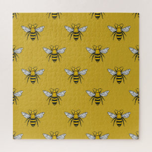 Bee Haven: Vintage Yellow Pattern Jigsaw Puzzle