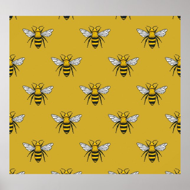 Bee Haven: Vintage Yellow Pattern Poster (Front)