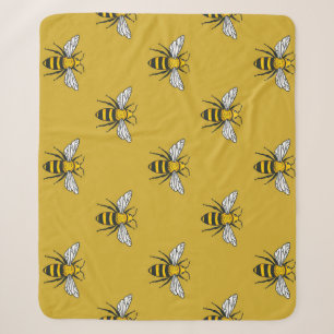 Bee Haven: Vintage Yellow Pattern Sherpa Blanket