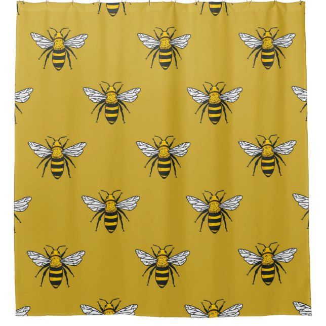 Bee Haven: Vintage Yellow Pattern Shower Curtain (Front)