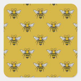 Bee Haven: Vintage Yellow Pattern Square Sticker