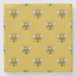 Bee Haven: Vintage Yellow Pattern Stone Coaster