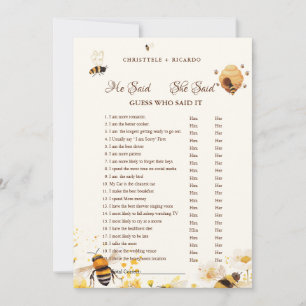 Bee He said she said Bridal shower game card