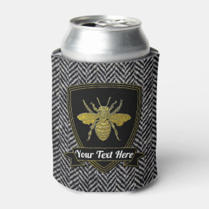 Bee Herringbone Tweed Pattern Your Text Can Cooler