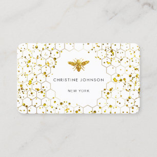 bee hexagons faux glitter business card