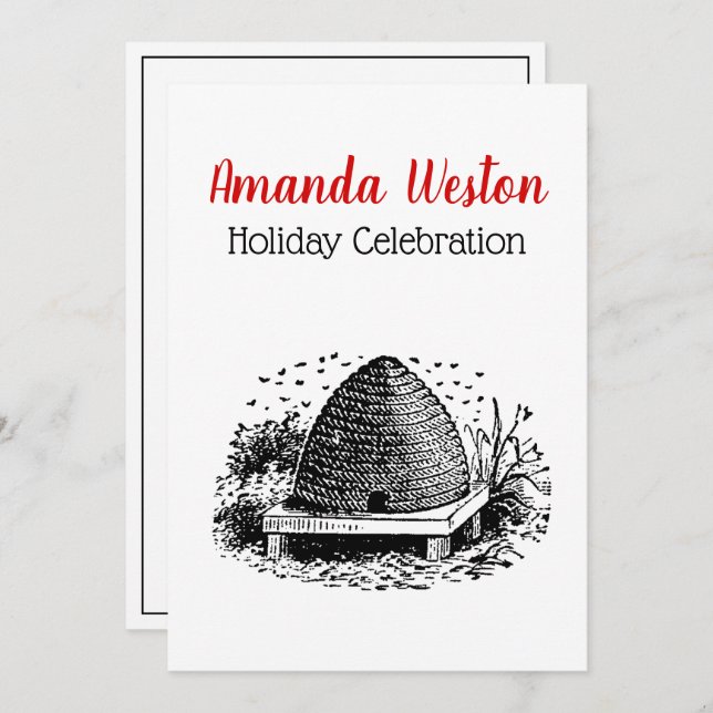 Bee Hive and Bees #1 Heraldic Vintage Invitation (Front/Back)