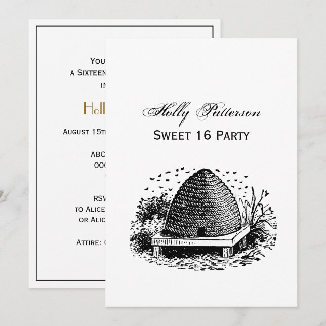 Bee Hive and Bees #1 Heraldic Vintage Invitation (Front/Back)