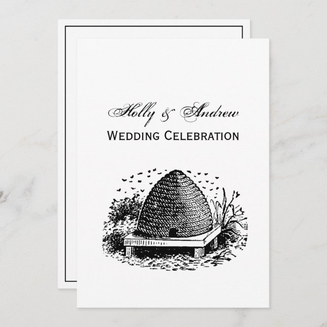 Bee Hive and Bees #1 Heraldic Vintage Invitation (Front/Back)