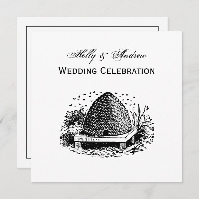 Bee Hive and Bees #1 Heraldic Vintage Invitation (Front/Back)