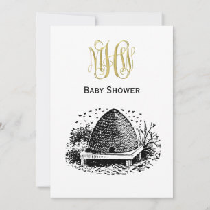 Bee Hive and Bees #1 Heraldic Vintage Invitation