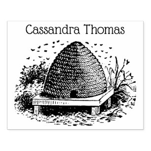 Bee Hive and Bees #1 Heraldic Vintage Name Rubber Stamp