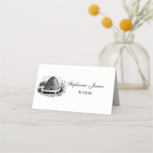 Bee Hive and Bees #1 Heraldic Vintage Place Card