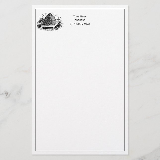 Bee Hive and Bees #1 Heraldic Vintage Stationery (Front)