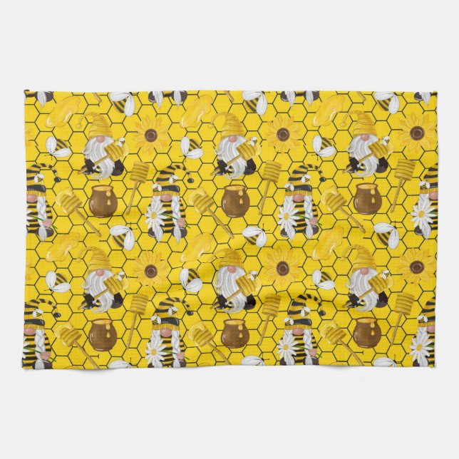 Bee Hive Gnomes Pattern Tea Towel (Horizontal)