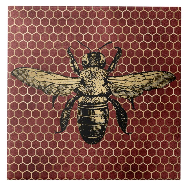 Bee Hive Rustic Gold Honeycomb Red Tile (Front)