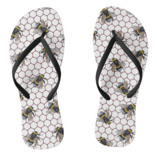 Bee hive white. Honey bumblebee insect. Beekeep Flip Flops