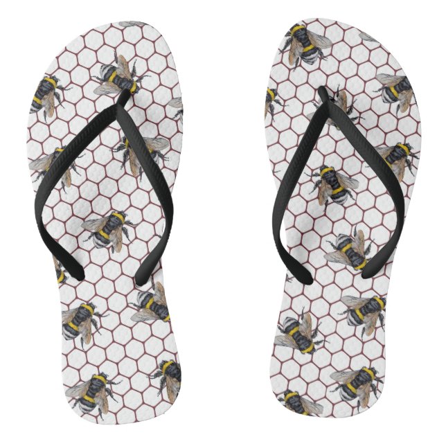 Bee hive white. Honey bumblebee insect. Beekeep Flip Flops (Footbed)