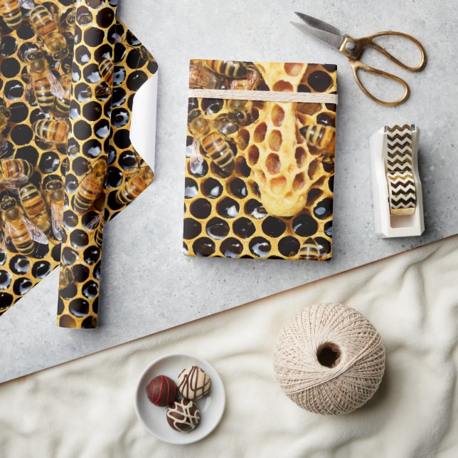 Bee Hive with Honeycomb Up Close Wrapping Paper (Crafts)