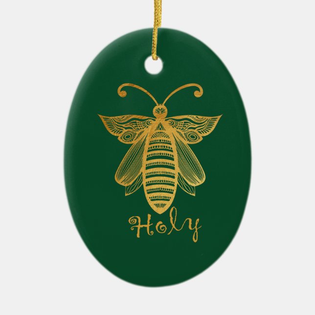 BEE HOLY Christmas Honeybee Conservation  Ceramic Tree Decoration (Front)