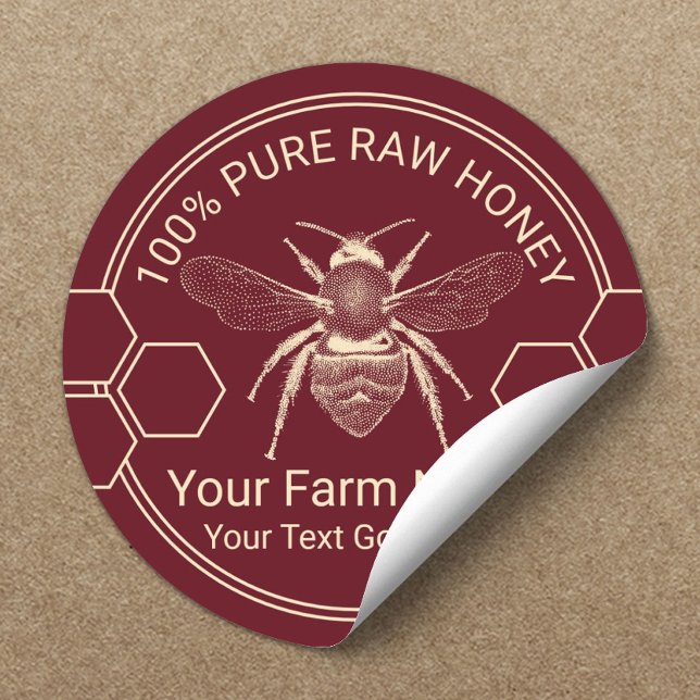 Bee Homemade Honey Jar Red Beekeeper Farm Classic Round Sticker (Creator Uploaded)