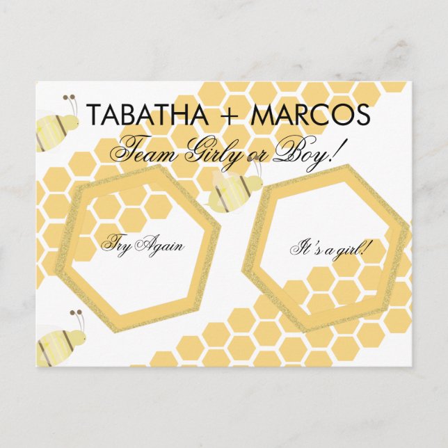 Bee Honey Baby Gender Reveal DIY Scratch Card (Front)